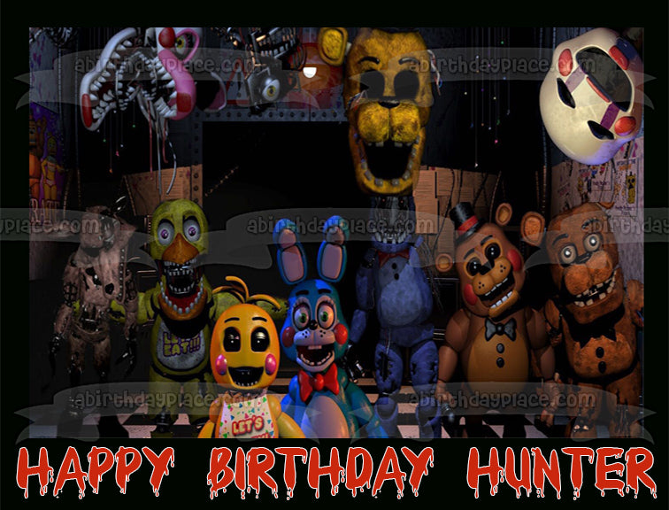 Personalizado Feliz Cumpleaños Cinco Noches en Freddys Bonnie Chica Freddy Fazbear Edible Cake Topper Imagen ABPID51010 