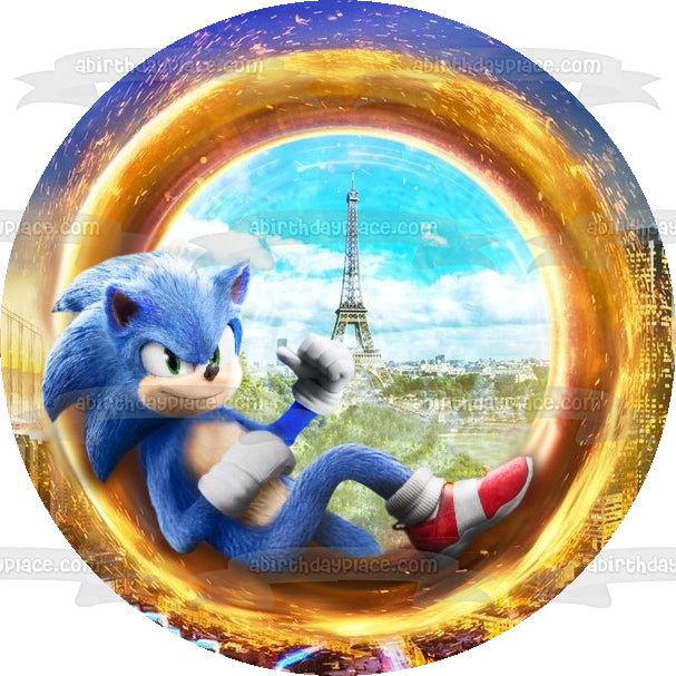 Póster de la película Sonic the Hedgehog, Torre Eiffel, París, decoración comestible para tarta, imagen ABPID51027 