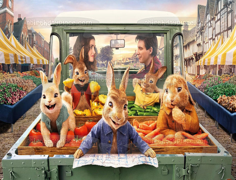 Peter Rabbit 2 el Conejo Flopsy Runaway Conejo Mopsy Conejo Cola de Algodón Camión de Verduras Adorno Comestible para Pastel Imagen ABPID51057 