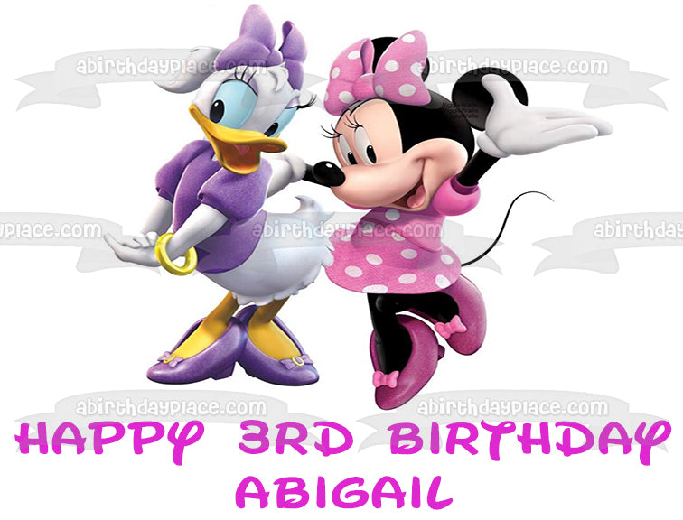 Daisy Duck Minnie Mouse Friends Forever Cumpleaños Disney Nombre personalizado Edible Cake Topper Imagen ABPID51081 