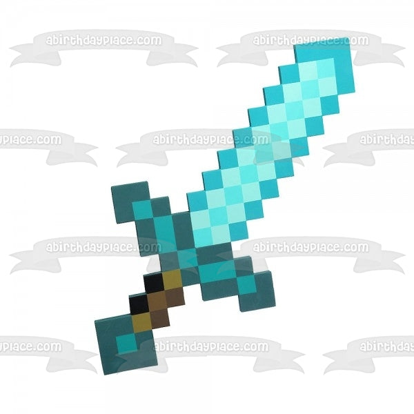 Imagen comestible para decoración de tarta con espada de diamante azul de Minecraft ABPID51124 