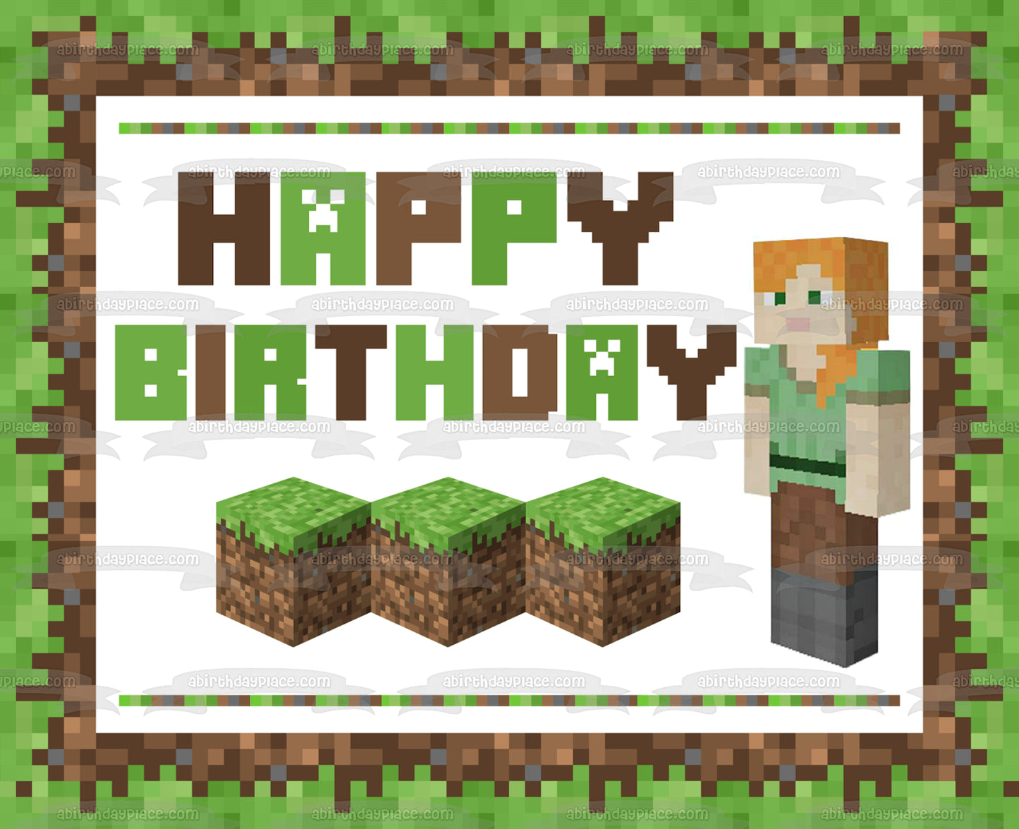 Minecraft Happy Birthday Alex Dirt Blocks Edible Cake Topper Image ABPID51126