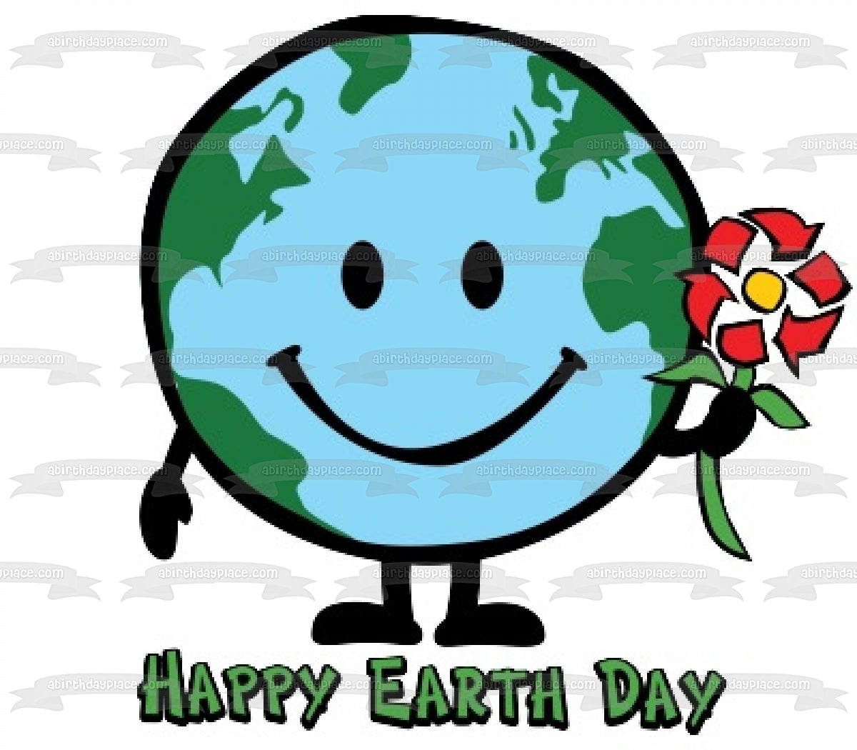 Happy Globe Day Earth Smiling Recycle Sign Flower Edible Cake Topper Image ABPID51219