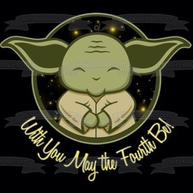 Star Wars Day Baby Yoda with You May the Fourth Be Edible Cake Topper Imagen ABPID51243 