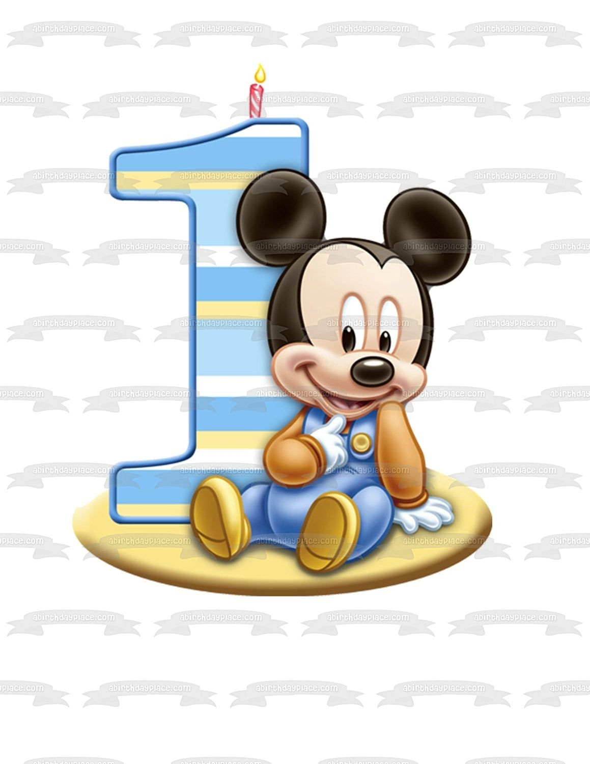 Baby Mickey Mouse 1st Birthday Candle Edible Cake Topper Image ABPID51271