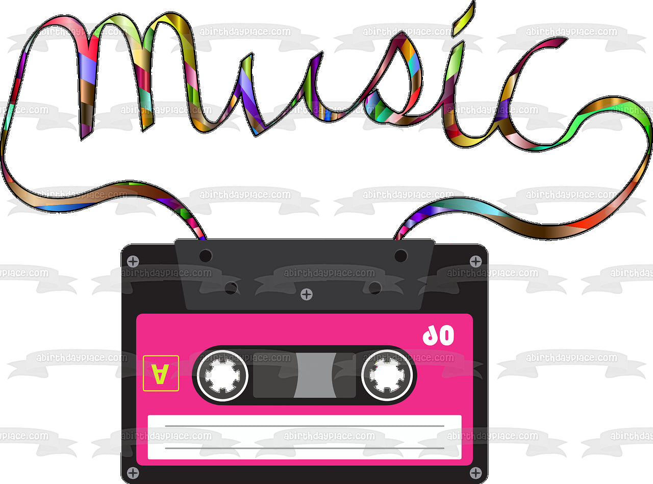 Música Mixtape Rainbow 80s 90s 70s Cassette Tape Personalizable Edible Cake Topper Imagen ABPID51273 