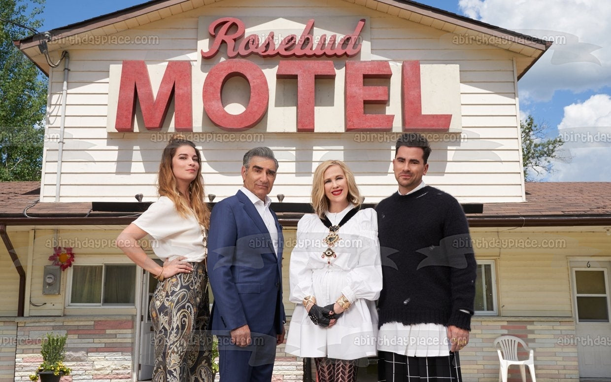 Schitt's Creek Johnny Rose Moira Rose David Rose Alexis Rose Rosebud Motel Adorno comestible para tarta Imagen ABPID51283 