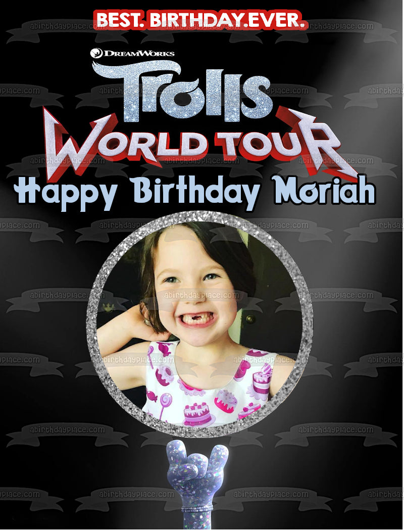 Trolls World Tour El mejor cumpleaños jamás peronalizado con tu propia foto Marco de imagen comestible para decoración de tarta ABPID51336 