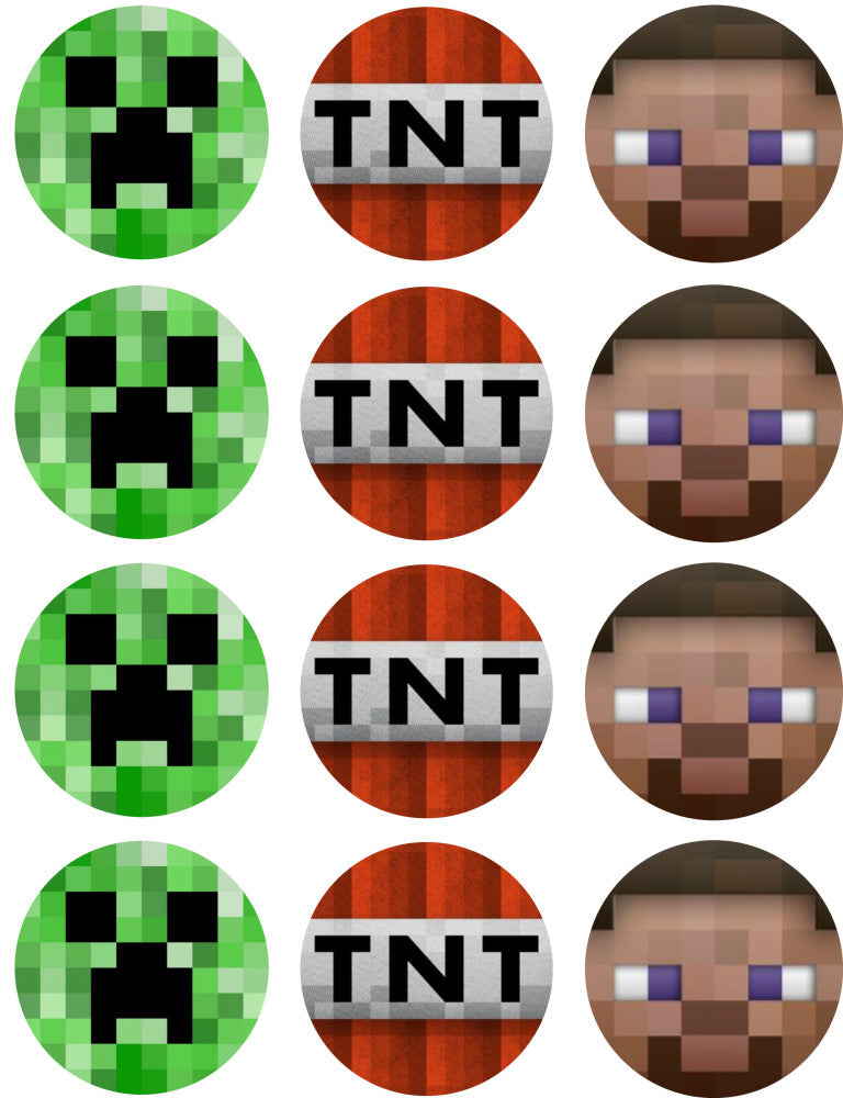 Minecraft Creeper Face Steve Face Tnt Block Edible Cupcake Topper Images ABPID51341