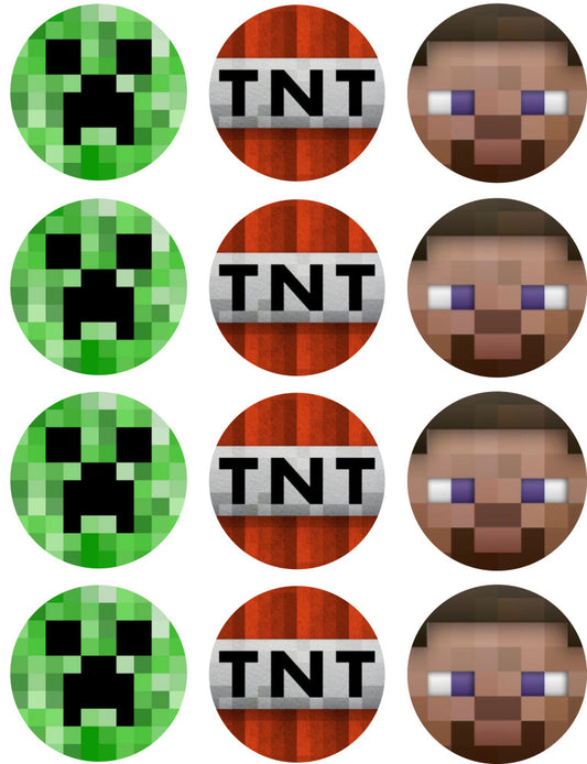 Minecraft Creeper Face Steve Face Tnt Block Edible Cupcake Topper Images ABPID51341