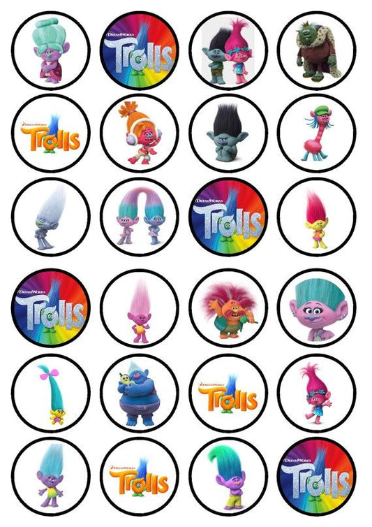 Trolls World Tour Queen Poppy Guy Diamond Branch Biggie Cooper Edible Cupcake Topper Images ABPID51351