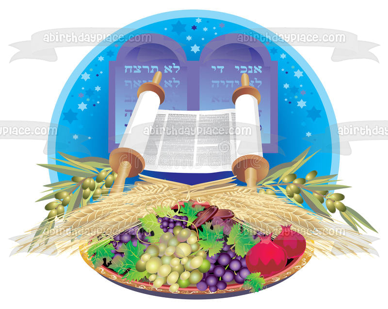 Feliz día festivo judío de Shavuot, estrella de David, fruta, decoración comestible para tarta, imagen ABPID51370 