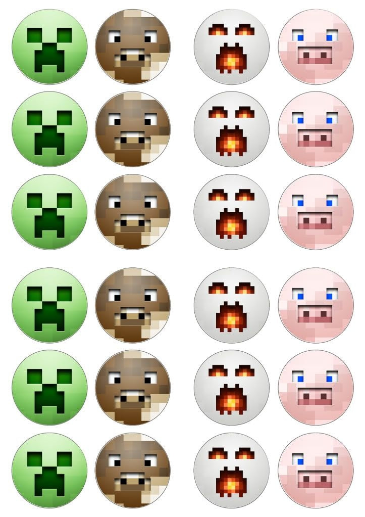 Minecraft Assorted Faces Creeper Pig Ghast Cow Edible Cupcake Topper Images ABPID51390