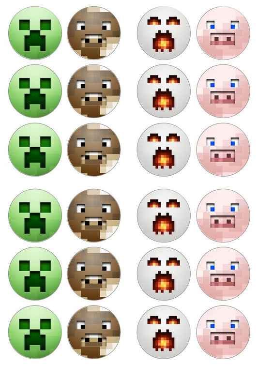 Minecraft Assorted Faces Creeper Pig Ghast Cow Edible Cupcake Topper Images ABPID51390