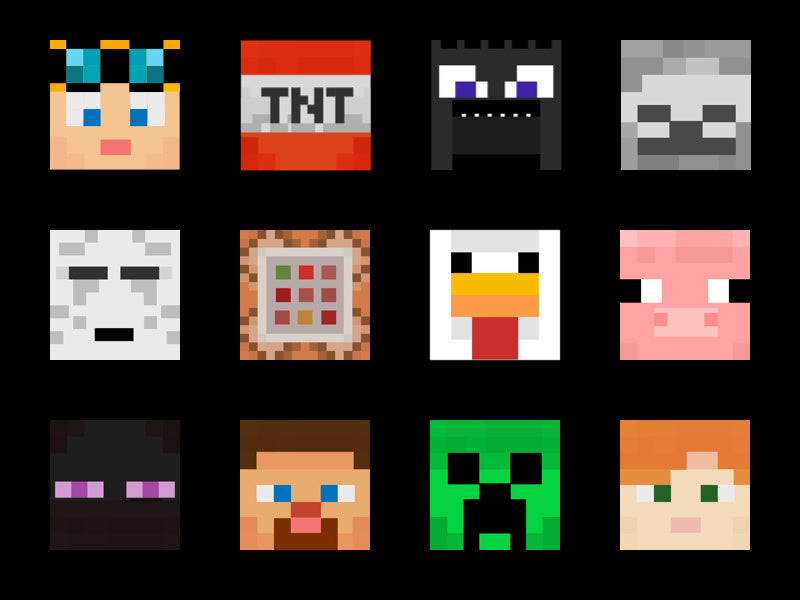 Minecraft Assorted Faces Steve Enderman Jane Pig Tnt Skeleton Duck Edible Cupcake Topper Images ABPID51392