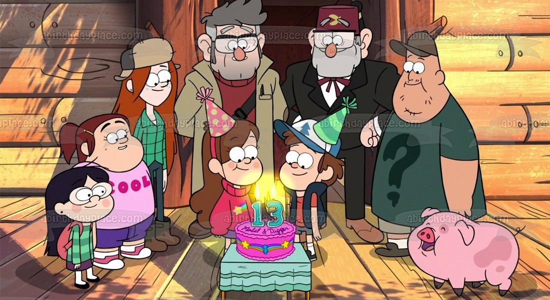 Imagen de decoración comestible para tarta para fiesta de cumpleaños número 13 de Dipper y Mable de Gravity Falls ABPID51408 