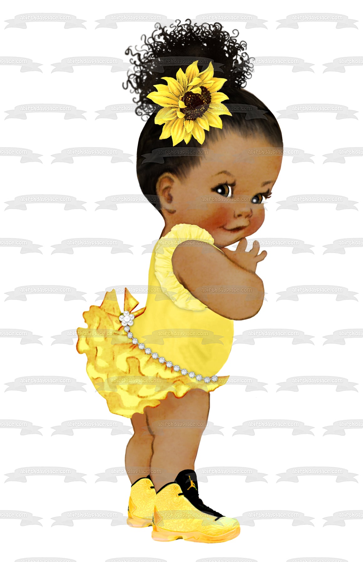 African American Baby Girl Girasol Amarillo Tutu Jordan Zapatillas Edible Cake Topper Imagen ABPID51460 