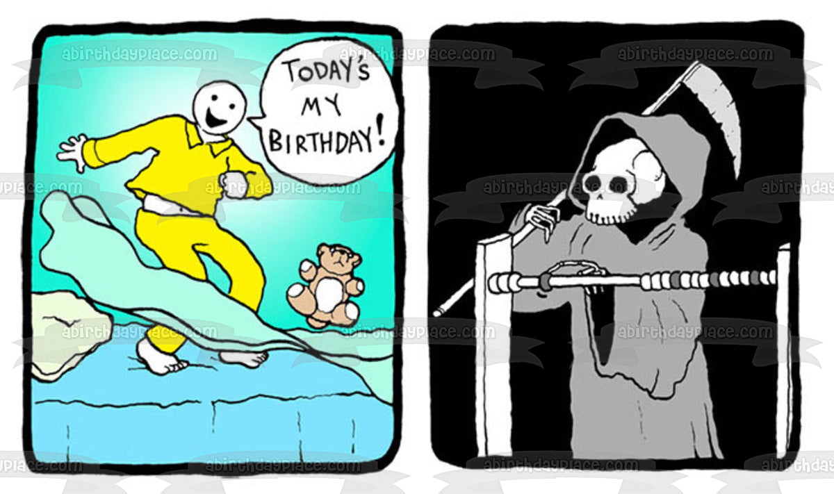 Meme Perry Bible Fellowship Cumpleaños Tira cómica Feliz cumpleaños Grim Reaper Imagen comestible para tarta ABPID51486 