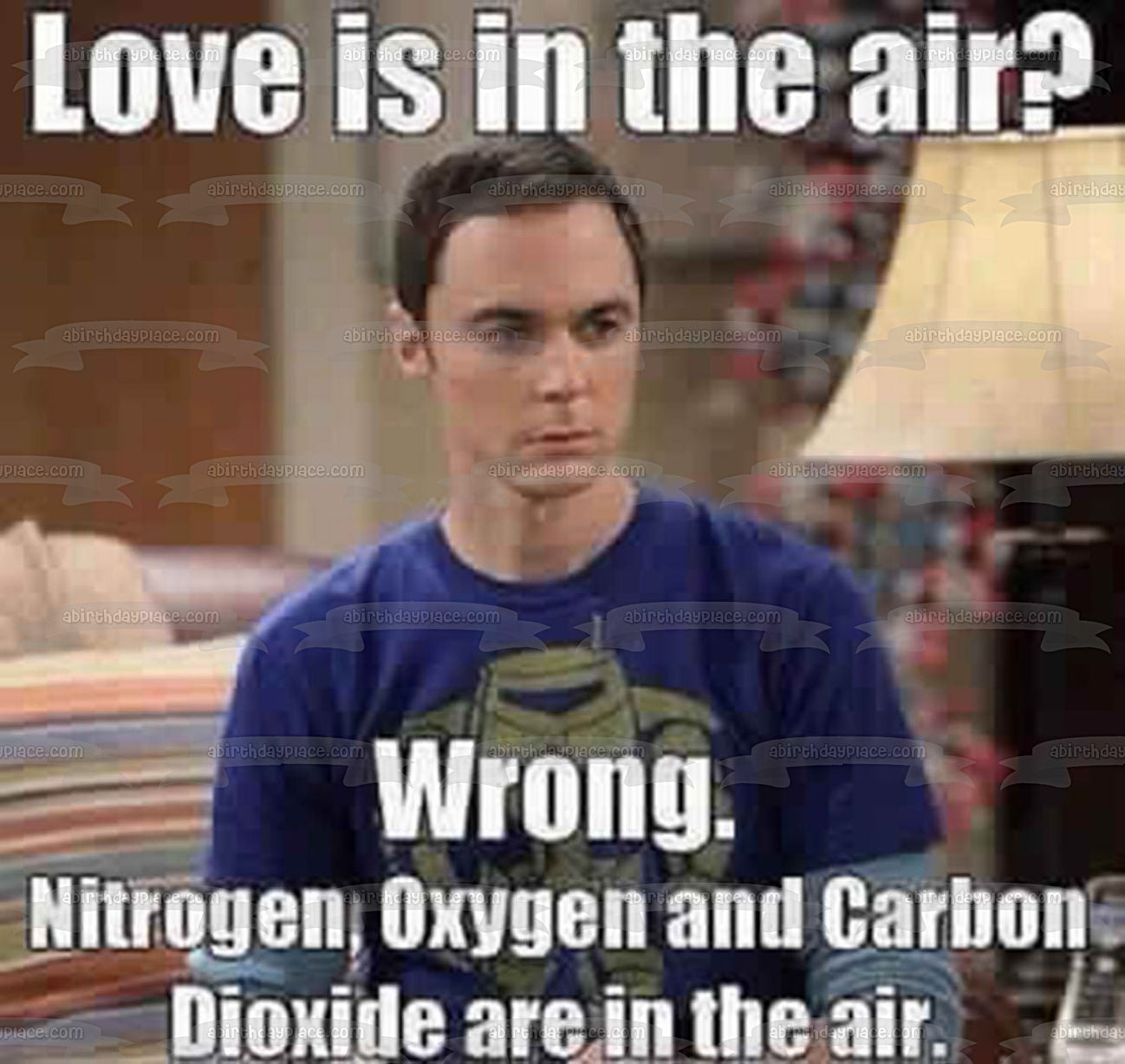 Meme the Big Bang Theory Sheldon Cooper Love Is In the Air Edible Cake Topper Image ABPID51490