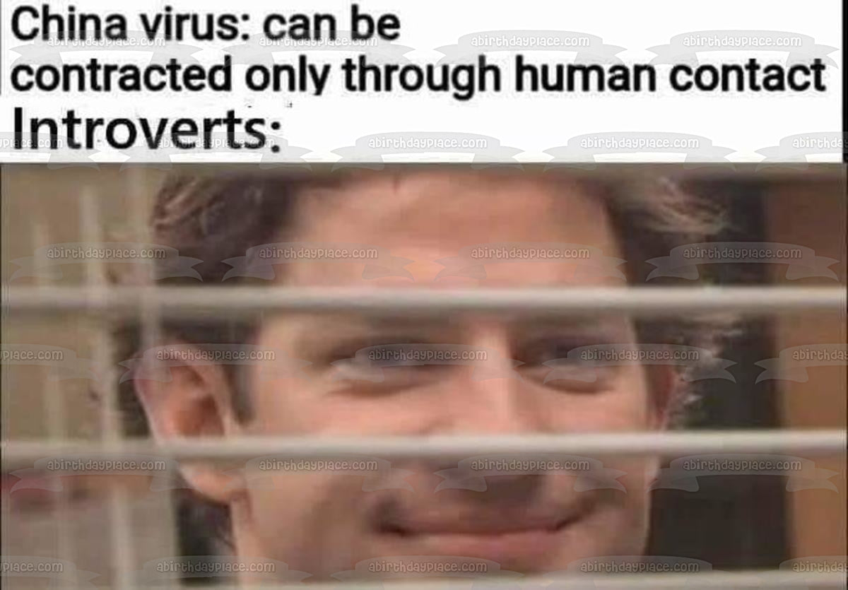 Coronavirus Meme the Office Jim Halpert Introvertidos Feliz Imagen comestible para decoración de tarta ABPID51502 