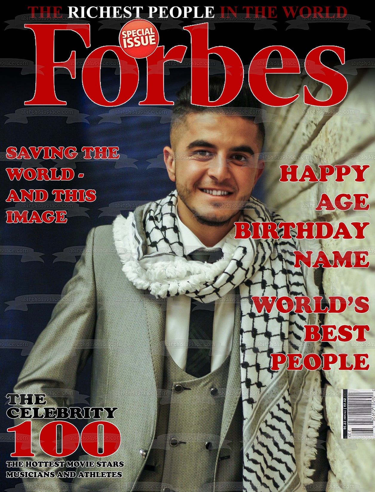 Portada de la revista Forbes Marco de fotos personalizado Agregue su propia foto Imagen de adorno comestible para pastel ABPID51730 