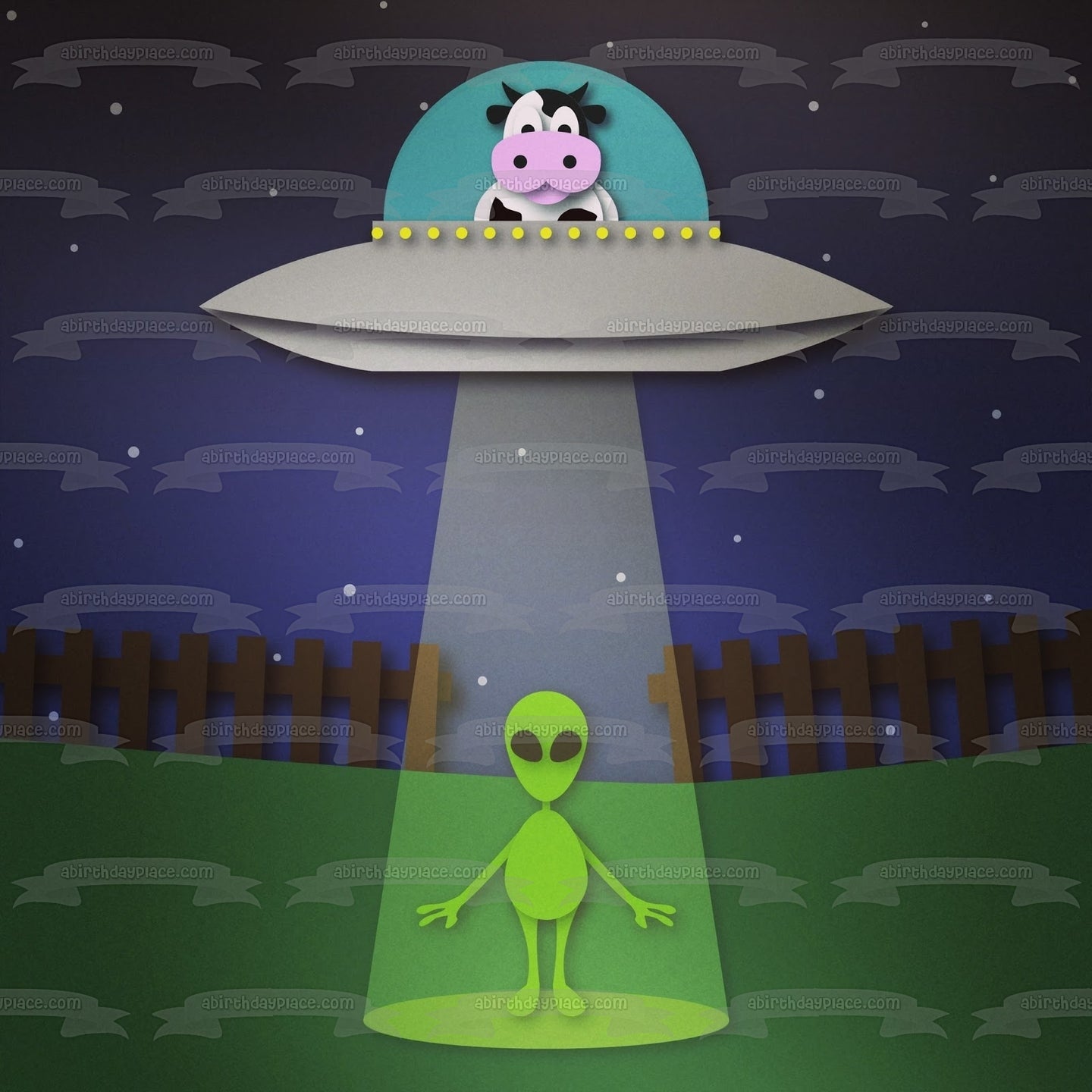 Alien and Cow Ufo Edible Cake Topper Image ABPID51756