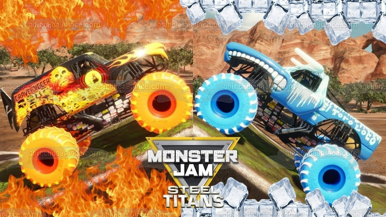 Imagen comestible para decoración de tarta Monster Jam Steel Titans Fire and Ice ABPID51906 