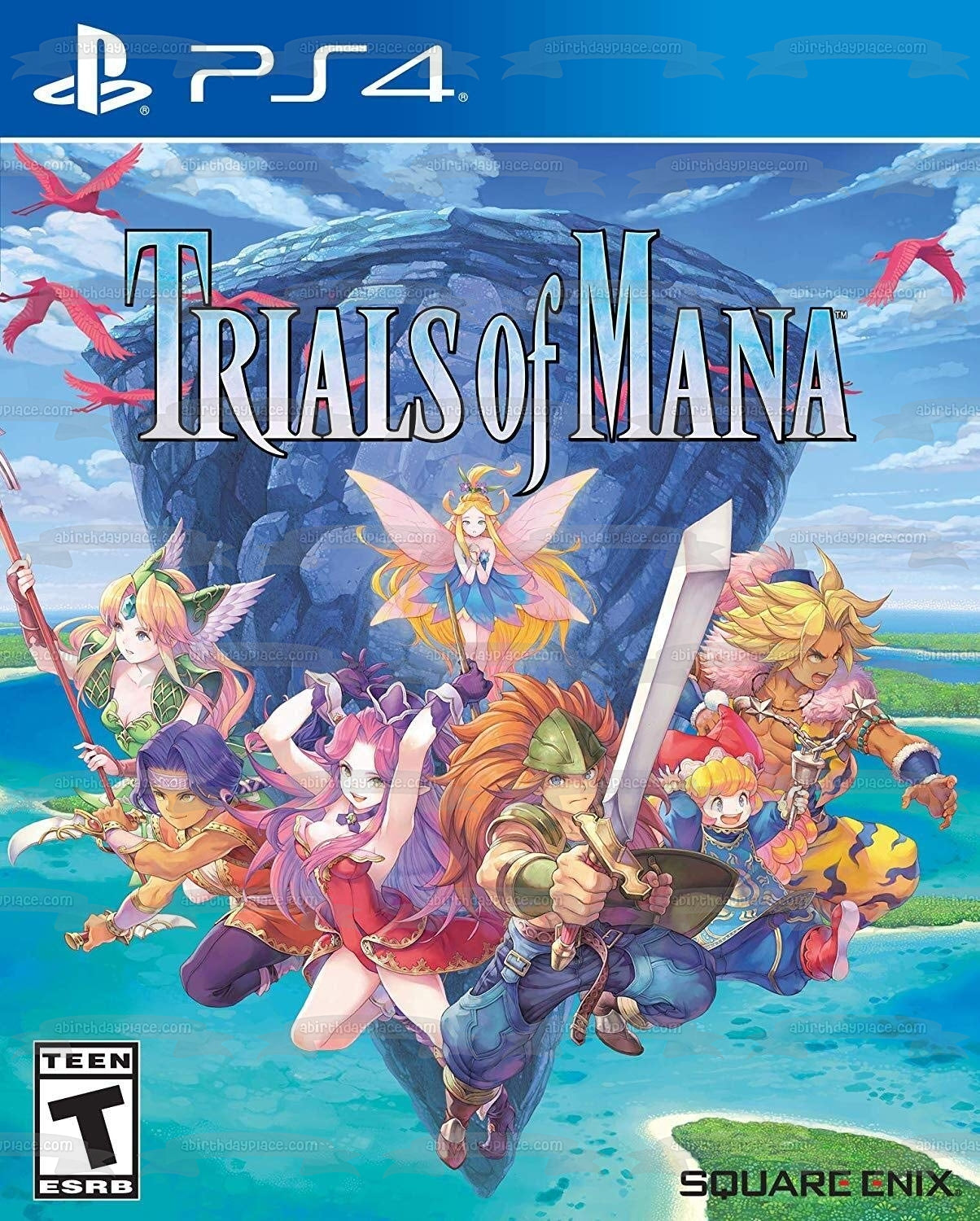 Trials of Mana Angela Duran Hawkeye Riesz Kevin Charlotte Portada del videojuego Imagen comestible para decoración de tarta ABPID51922 