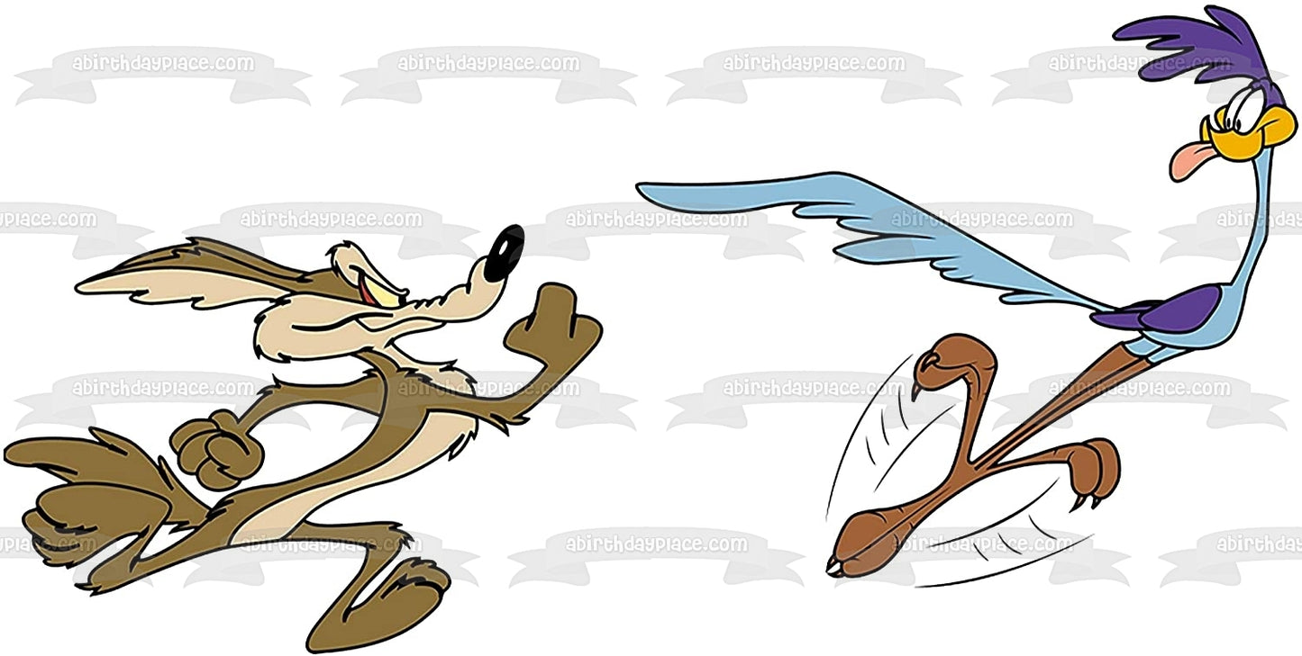 Roadrunner y Wile E. Coyote Looney Tunes Dibujos animados Warner Brothers Edible Cake Topper Imagen ABPID52055 