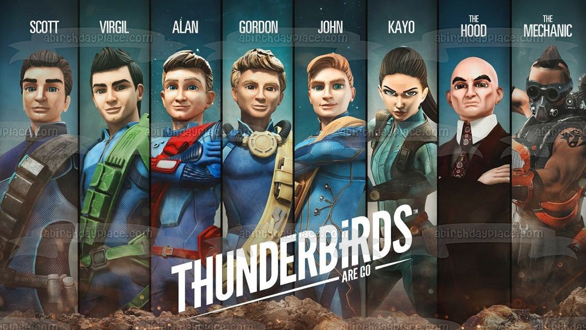 Thunderbirds Are Go Scott Virgil Alan Gordon John Kayo el capó el mecánico Imagen comestible para decoración de tarta ABPID52094 