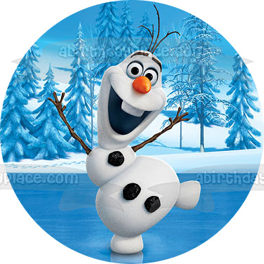 Disney Pixar Frozen Olaf Ice Skating Frozen Lake Round Edible Cake Topper Image ABPID52199