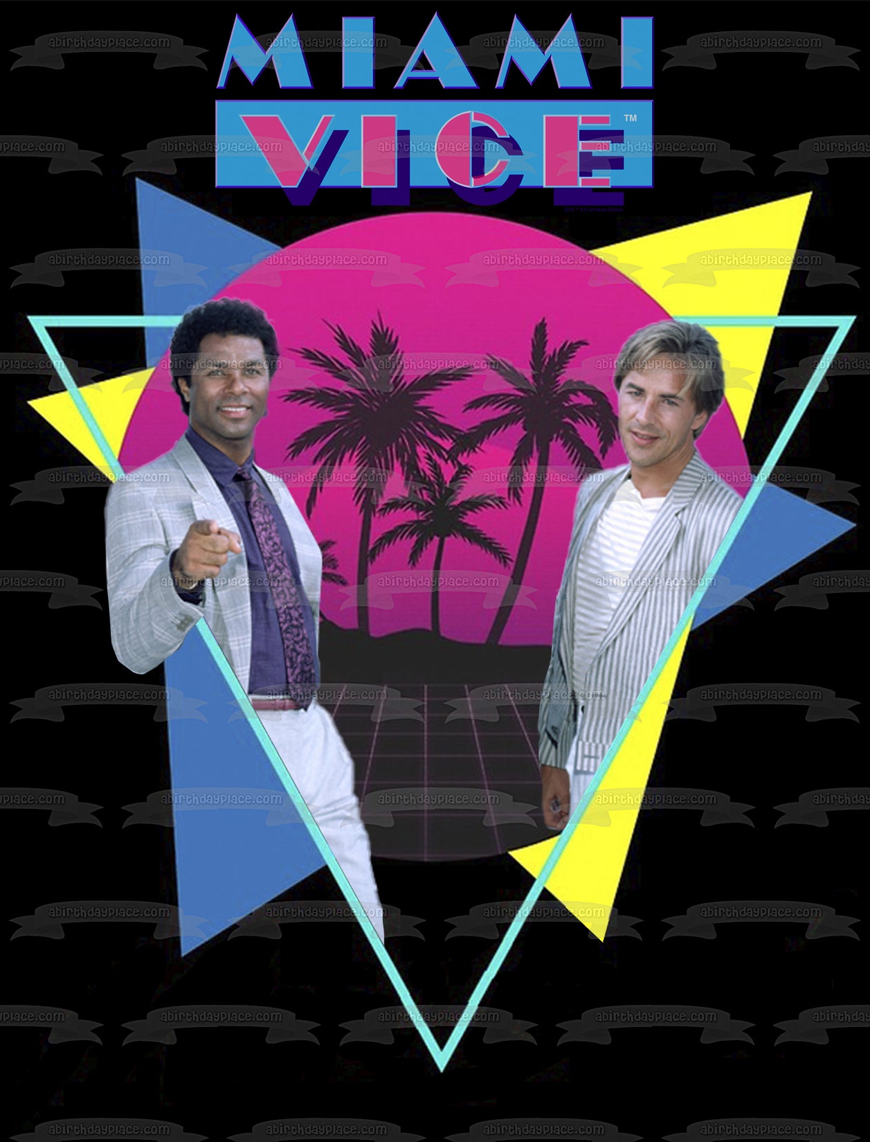 Imagen de decoración comestible para tarta de los años 80 del programa de televisión Miami Vice Crockett Tubbs ABPID52208 