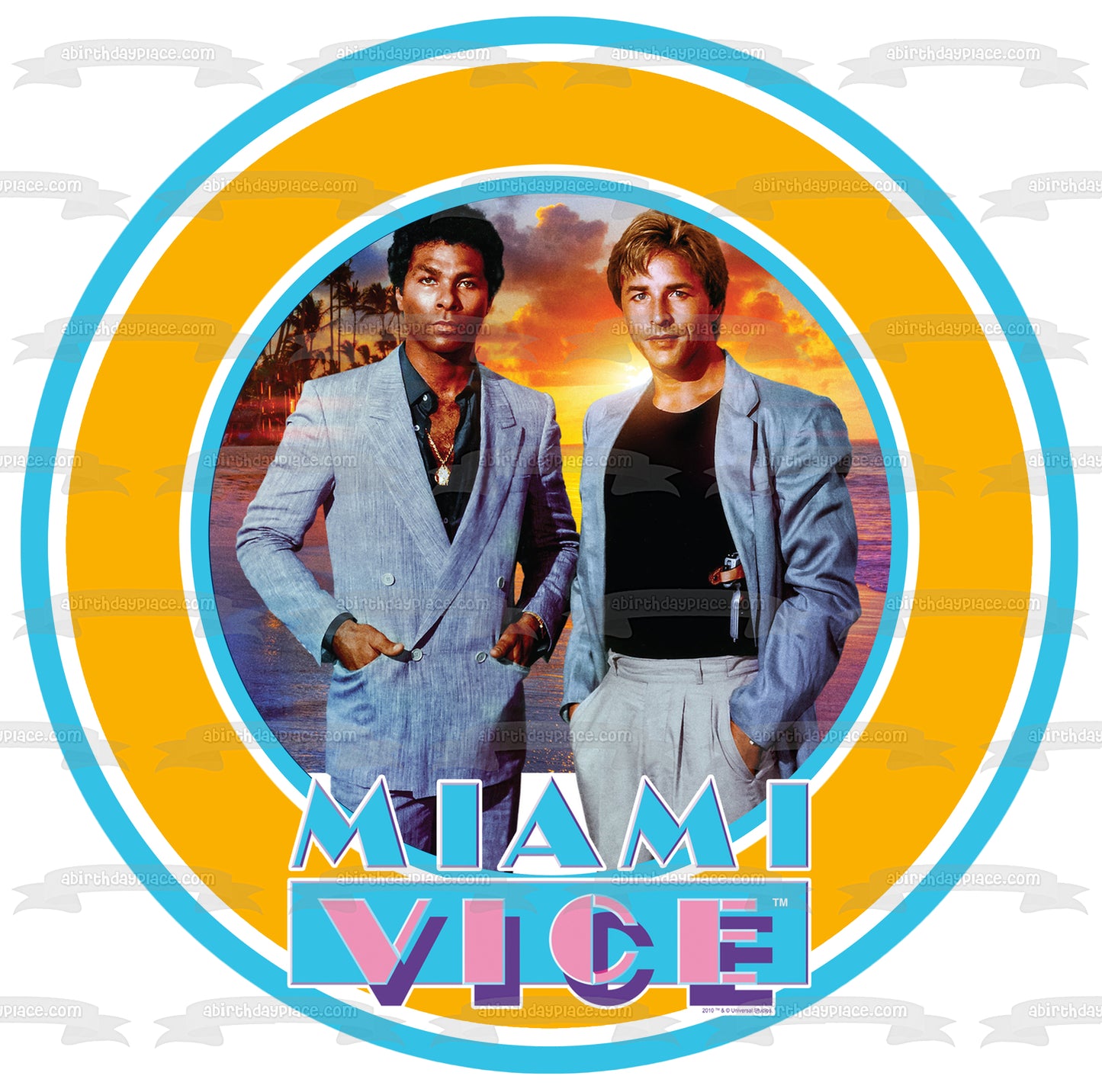 Imagen de decoración comestible para tarta de los años 80 de Miami Vice Crockett Tubbs ABPID52210 