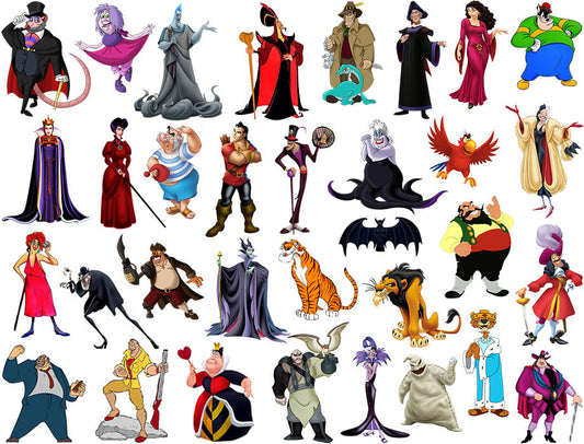 Disney Villains Scar Hades Jafar Mother Gothel Pete Cruella De Ville Frollo Evil Queen Evil Stepmother Lady Tremaine Oogie Boogie Prince John Captain Hook Queen of Hearts Edible Cupcake Topper Images ABPID52212