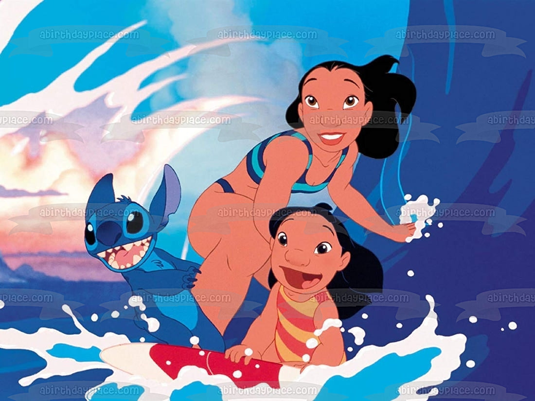 Adorno comestible para tarta de Disney Lilo y Stitch Nani surfeando Imagen ABPID52243 