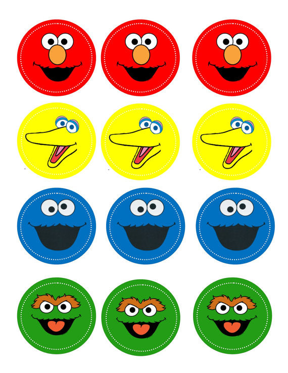 Sesame Street Elmo Big Bird Cookie Monster Oscar the Grouch Edible Cupcake Topper Images ABPID52258