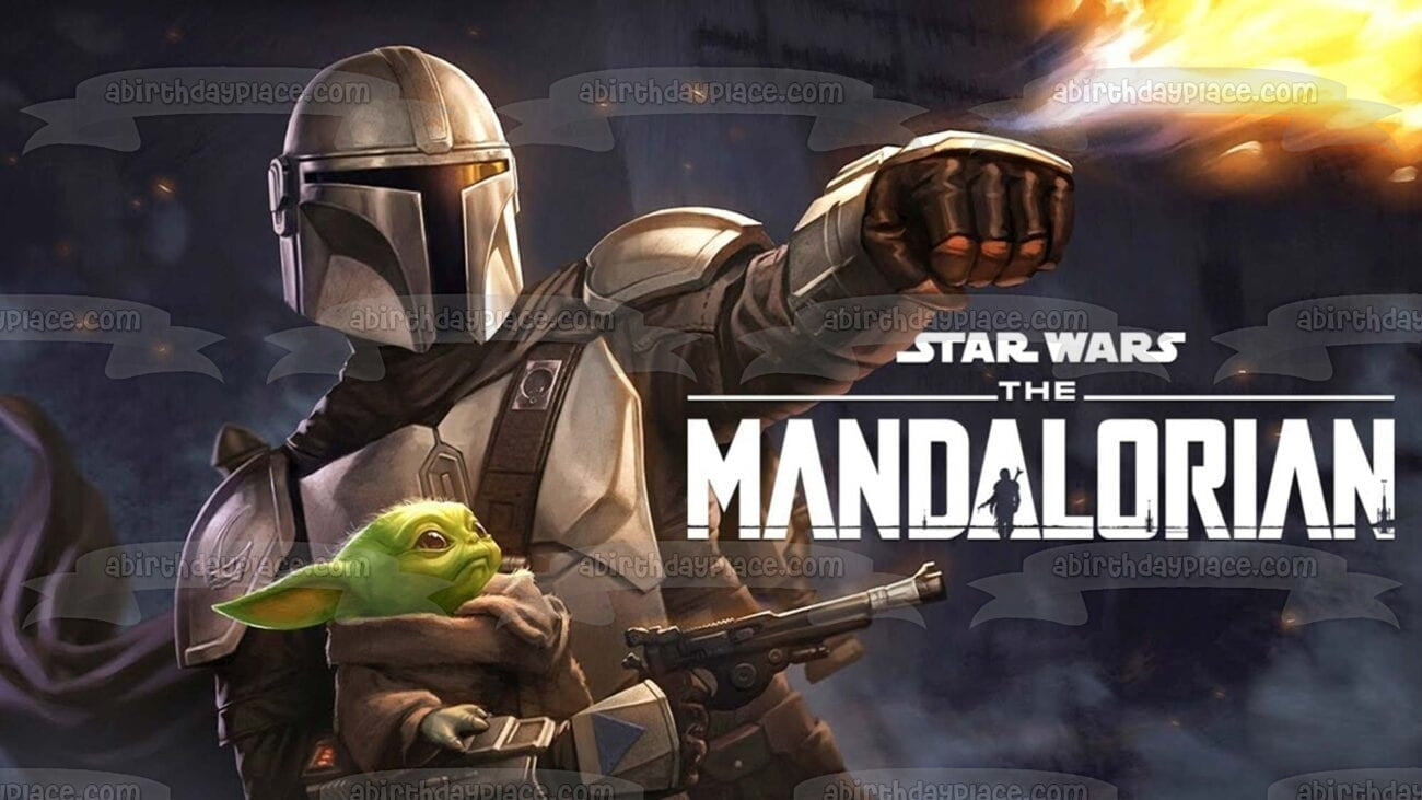 Mando y el niño Disney's The Mandalorian Star Wars Bounty Hunter Baby Yoda Edible Cake Topper Imagen ABPID52275 