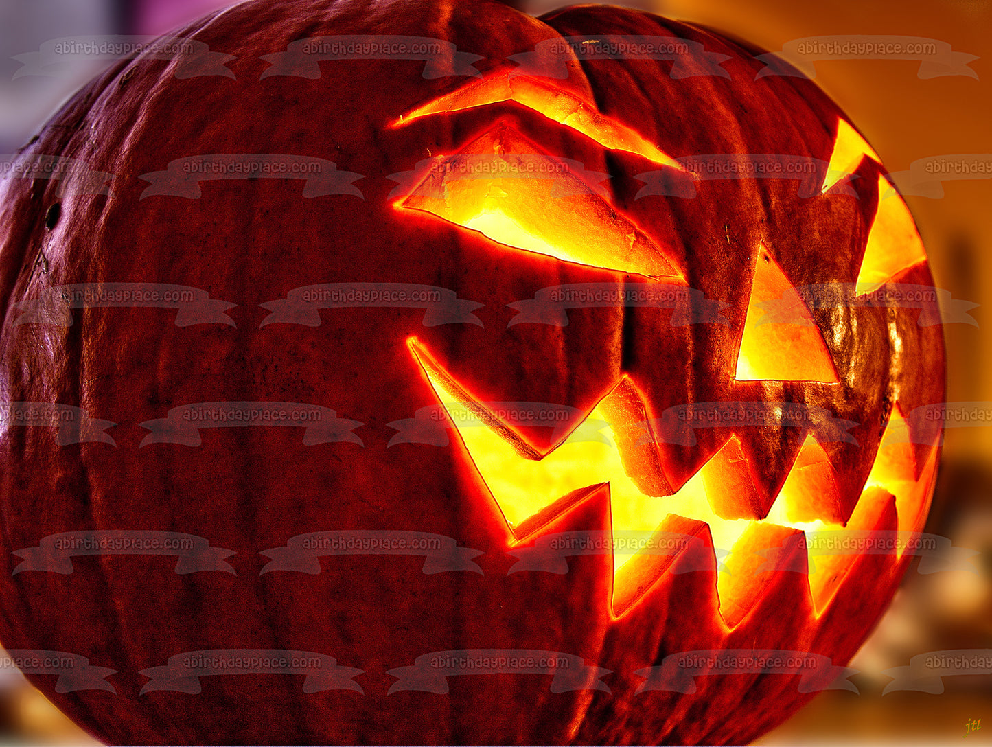 Imagen de adorno comestible para pastel de calabaza de Halloween Scary Jack-O-Lantern ABPID52625 