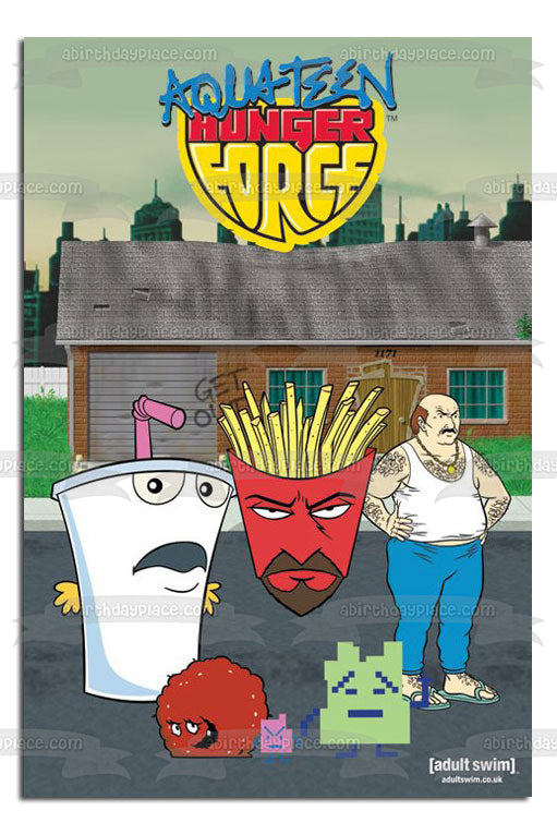 Aqua Teen Hunger Force Athf Animación de natación para adultos Master Shake Frylock Meatwad Carl Mooninites Imagen comestible para decoración de tarta ABPID52632