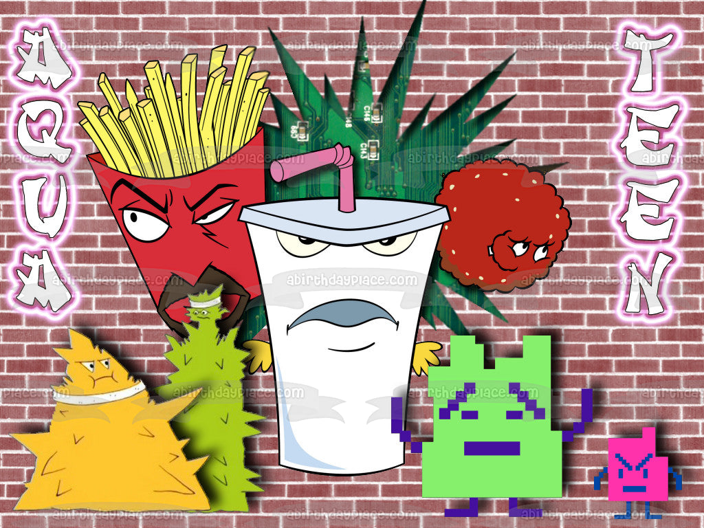 Aqua Teen Hunger Force Athf Animación de natación para adultos Master Shake Frylock Meatwad Mooninites Emory Oglethorpe Imagen comestible para decoración de tarta ABPID52633 