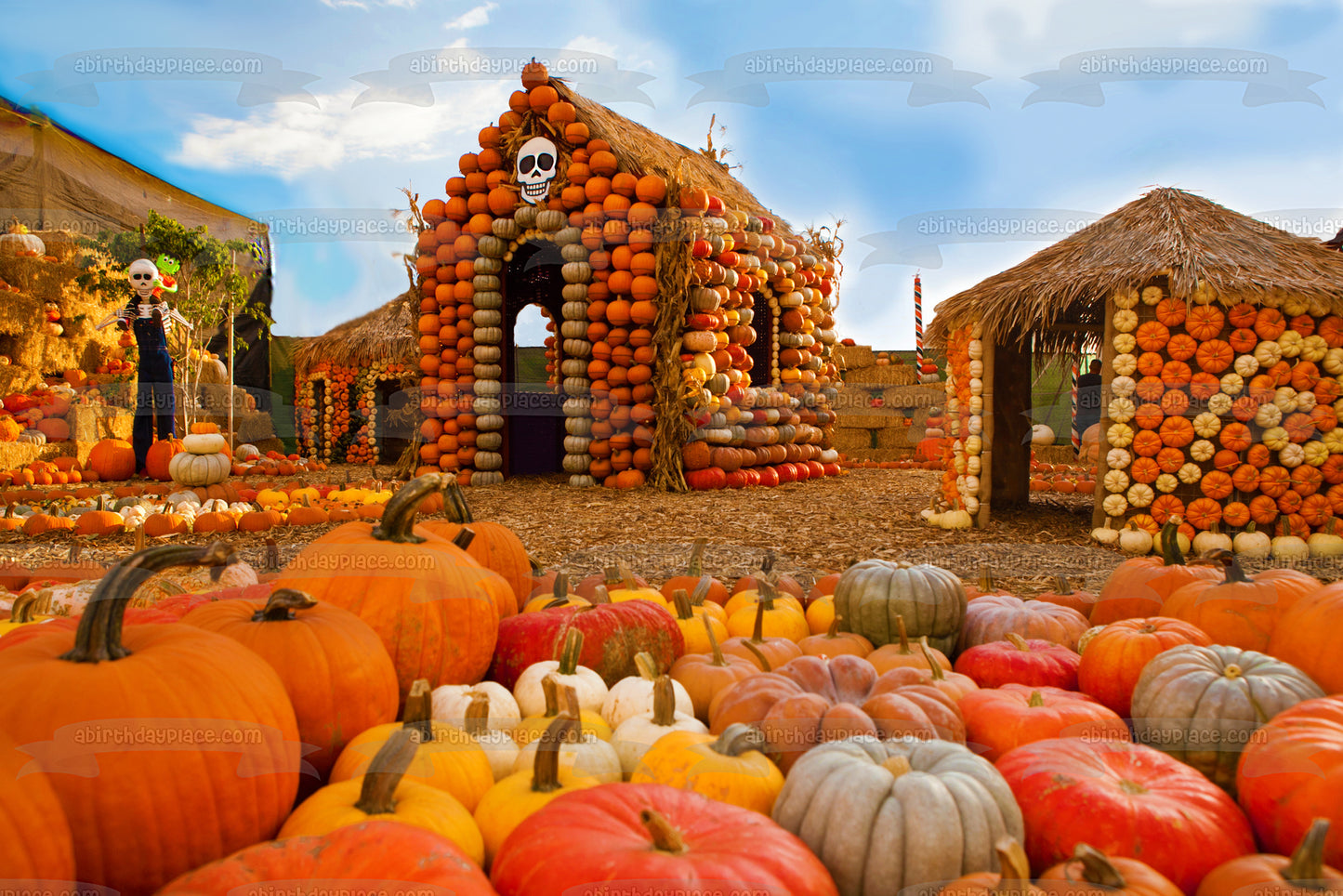 Imagen de decoración comestible para tarta de Happy Halloween Pumpkin Houses ABPID52692 