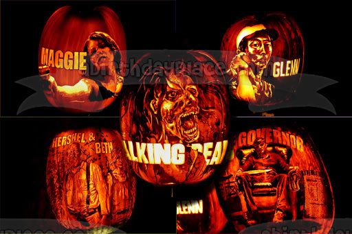 Figuras de calabaza de Happy Halloween de The Walking Dead de Maggie Glenn Hershel Beth y el gobernador Imagen comestible para decoración de tarta ABPID52698 