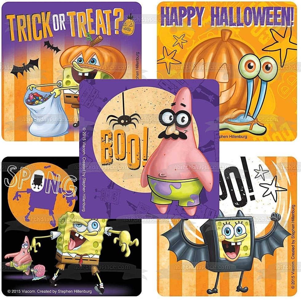 Bob Esponja Pantalones Cuadrados Truco o Trato Feliz Halloween Scary Patrick Gary Disfraces Calabaza Adorno comestible para pastel Imagen ABPID52707 