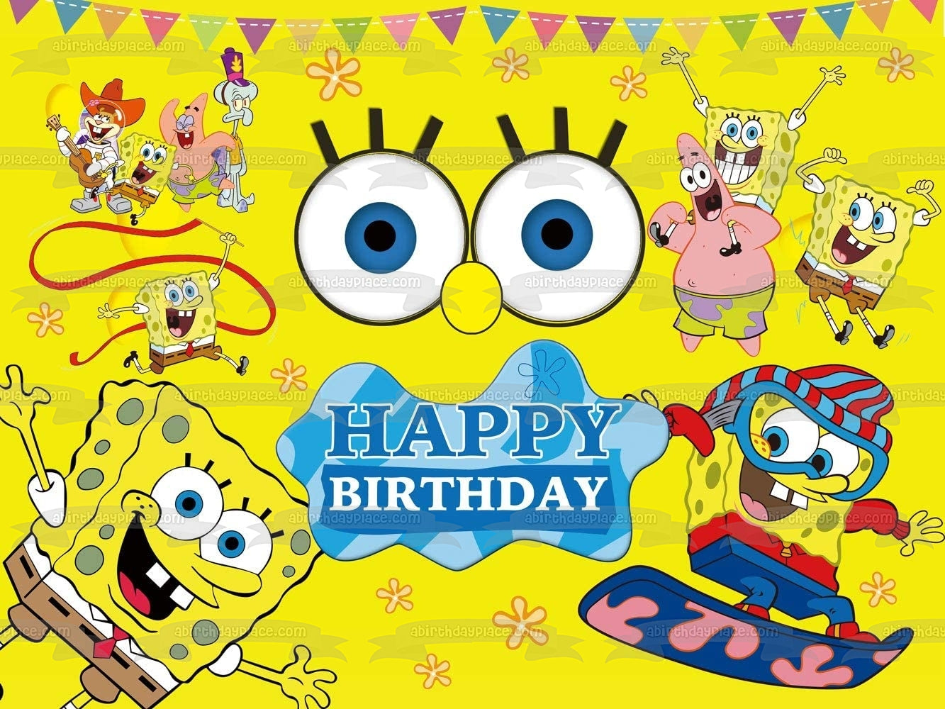 SpongeBob SquarePants Happy Birthday Patrick Sandy Squidword Edible Cake Topper Image ABPID52735