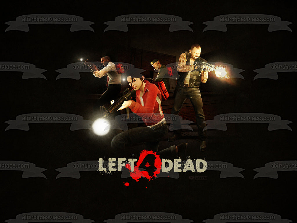 Left 4 Dead Zombie Multijugador Shooter Gaming Logo Bill Francis Louis Zoey Imagen comestible para decoración de tarta ABPID52746 