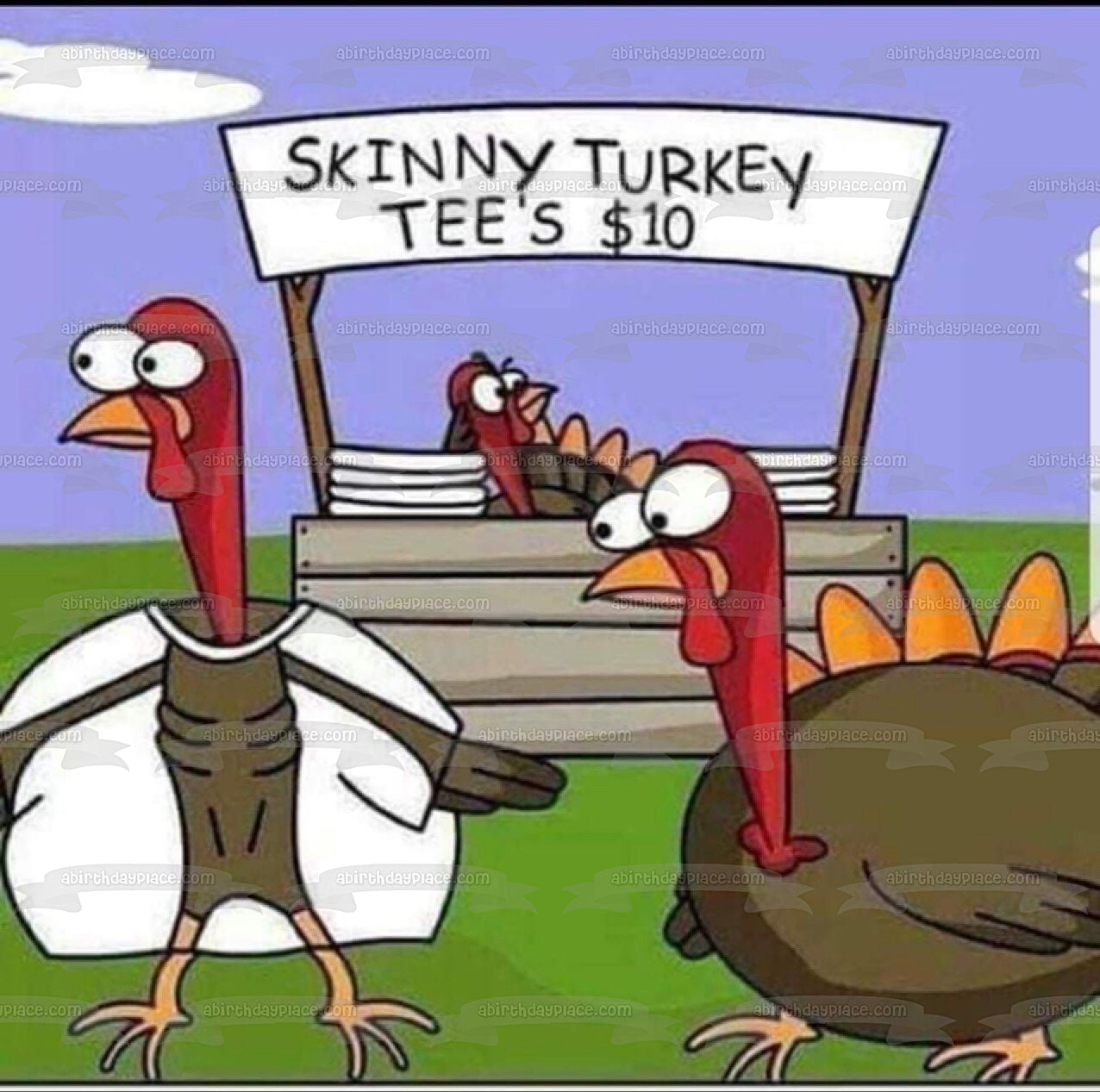 Imagen de adorno comestible para pastel "Skinny Turkey Tee's $ 10" de Happy Thanksgiving Meme Turkey ABPID52896 