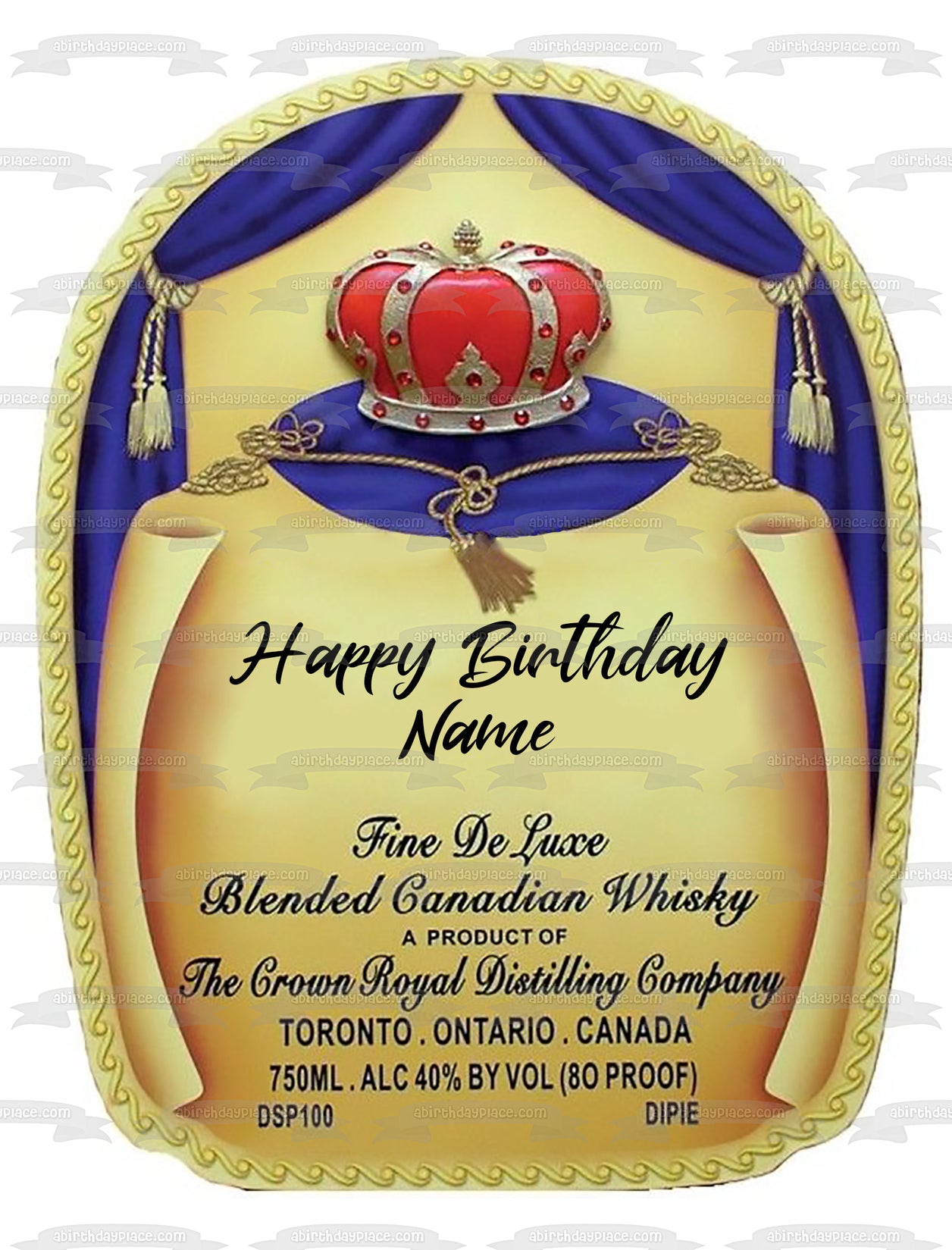 Etiqueta de botella de whisky con alcohol Crown Royal, feliz cumpleaños, nombre personalizado, decoración comestible para tarta, imagen ABPID52994 