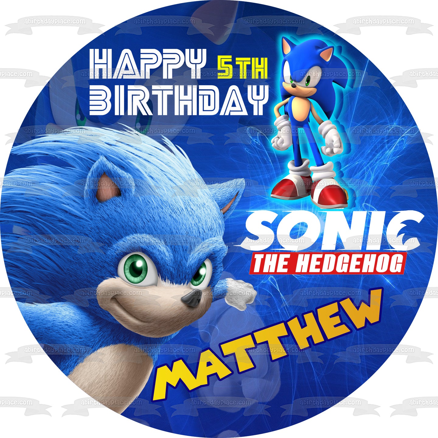 Sonic the Hedgehog Videojuego Feliz Cumpleaños Nombre Personalizado Edible Cake Topper Imagen ABPID52996 