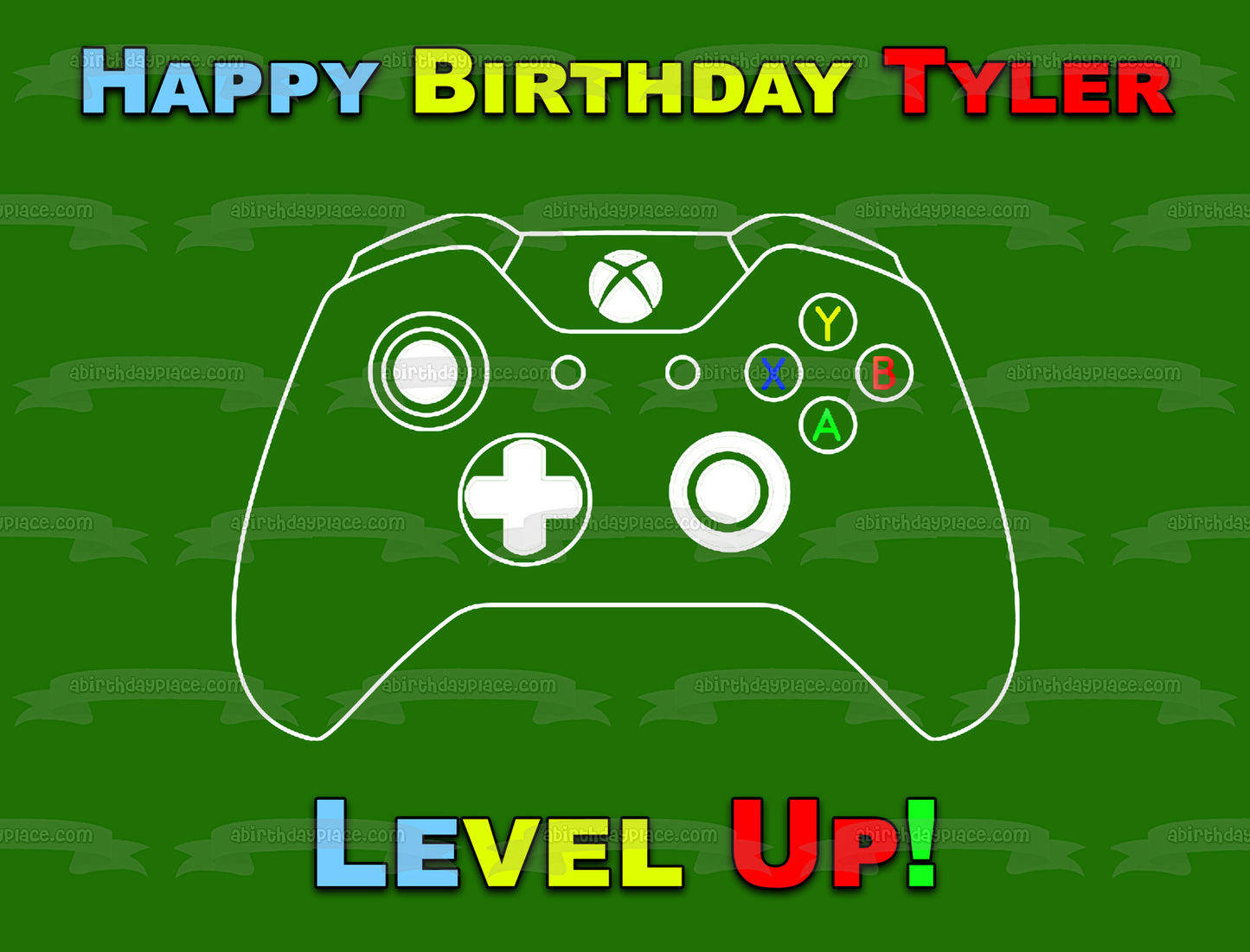 Controlador XBox Sube de nivel Feliz cumpleaños Tu nombre personalizado Imagen comestible para decoración de tarta ABPID53012 