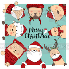 Feliz Navidad Dibujos animados Papá Noel Señora Santa Claus Reno Muñeco de nieve Adorno comestible para tarta Imagen ABPID53032 